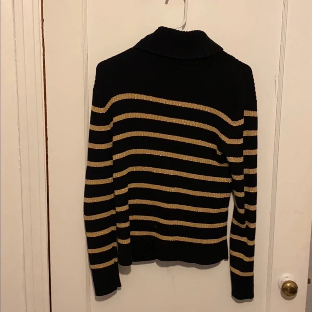 LAUREN Ralph Lauren striped cowl split neck sweater with linked clasp front - Picture 2 of 5